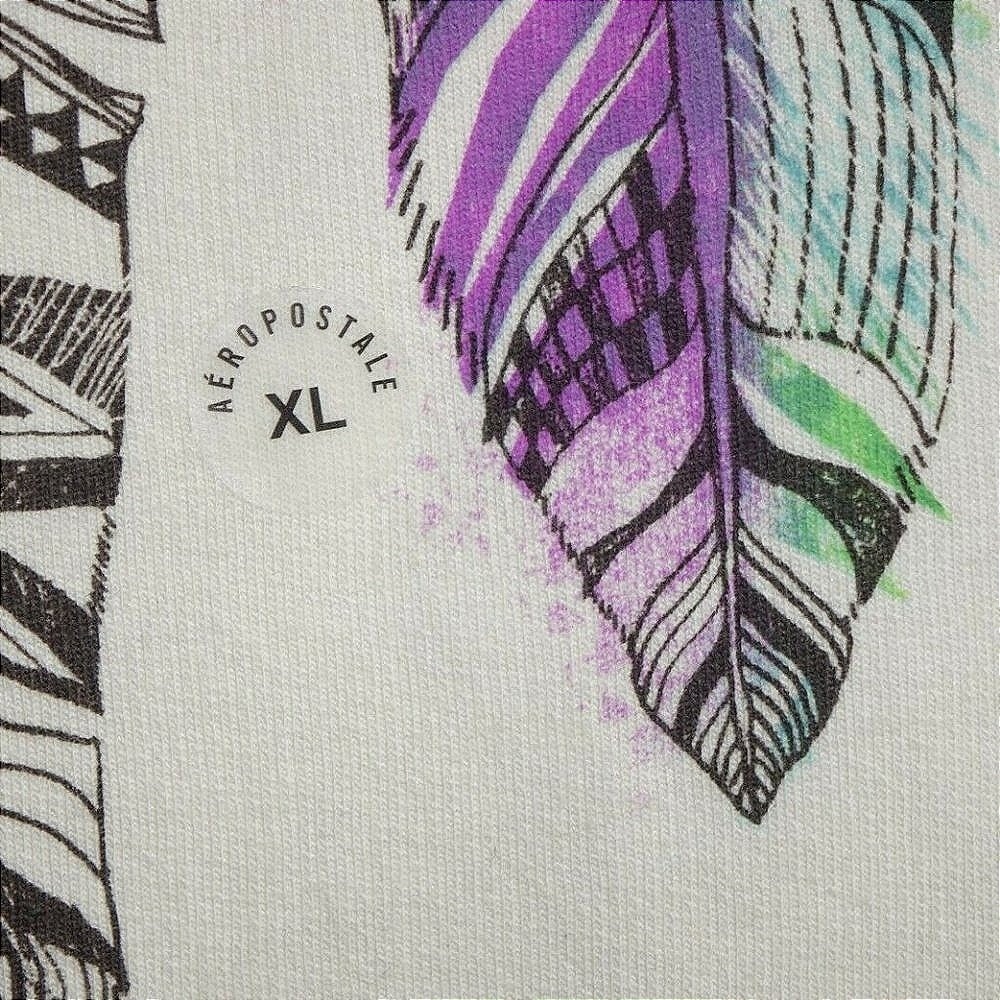 Aeropostale Feather Graphic T-Shirt Women XL Cream White Boho Short Sleeve Top - Picture 4 of 8
